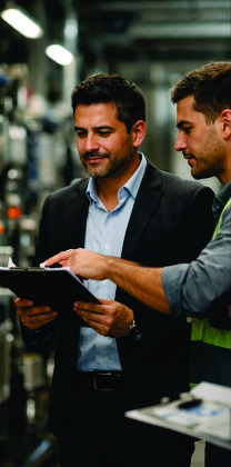 Auditor revisando evidencia en planta